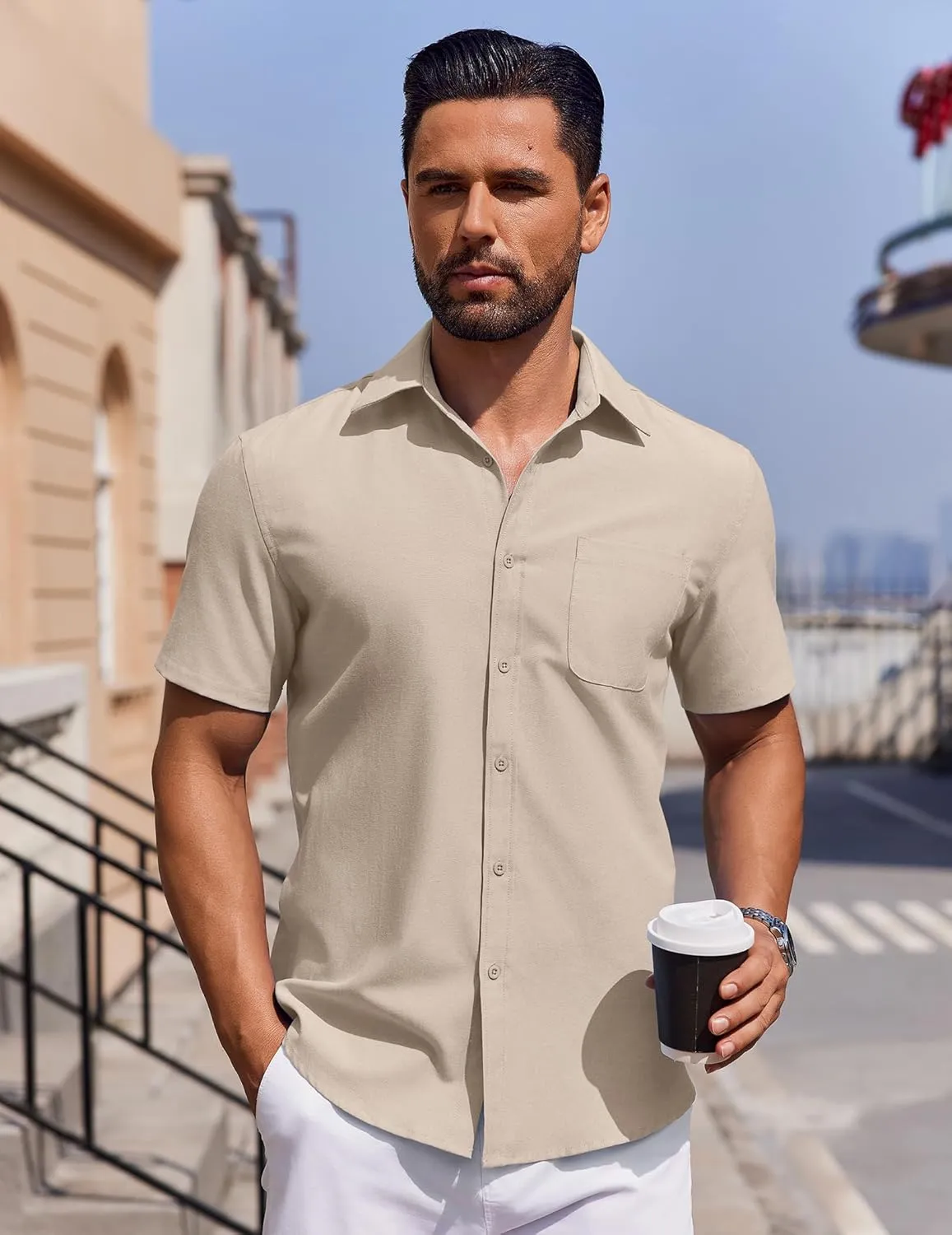 COOFANDY Mens Button Down Short Sleeve Shirt Casual Dress Shirt Untucked Summer Shirts with Pocket