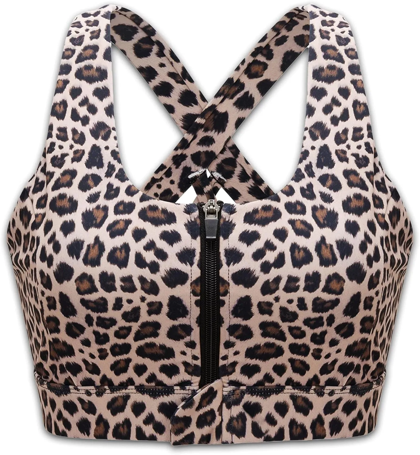 Cordaw Zipper in Front Sports Bra High Impact Strappy Back Support Workout Top