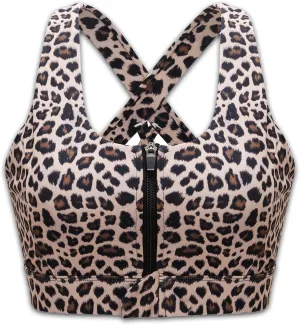 Cordaw Zipper in Front Sports Bra High Impact Strappy Back Support Workout Top