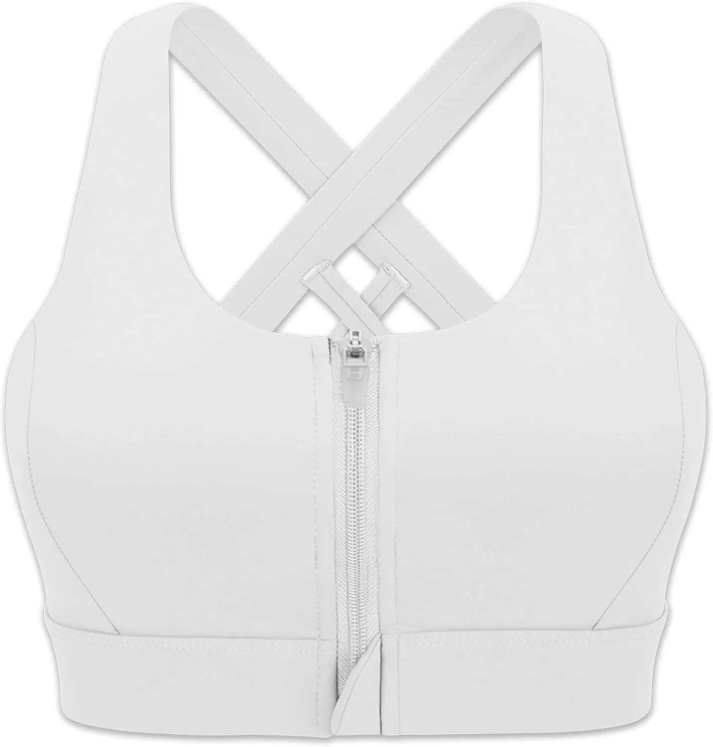 Cordaw Zipper in Front Sports Bra High Impact Strappy Back Support Workout Top