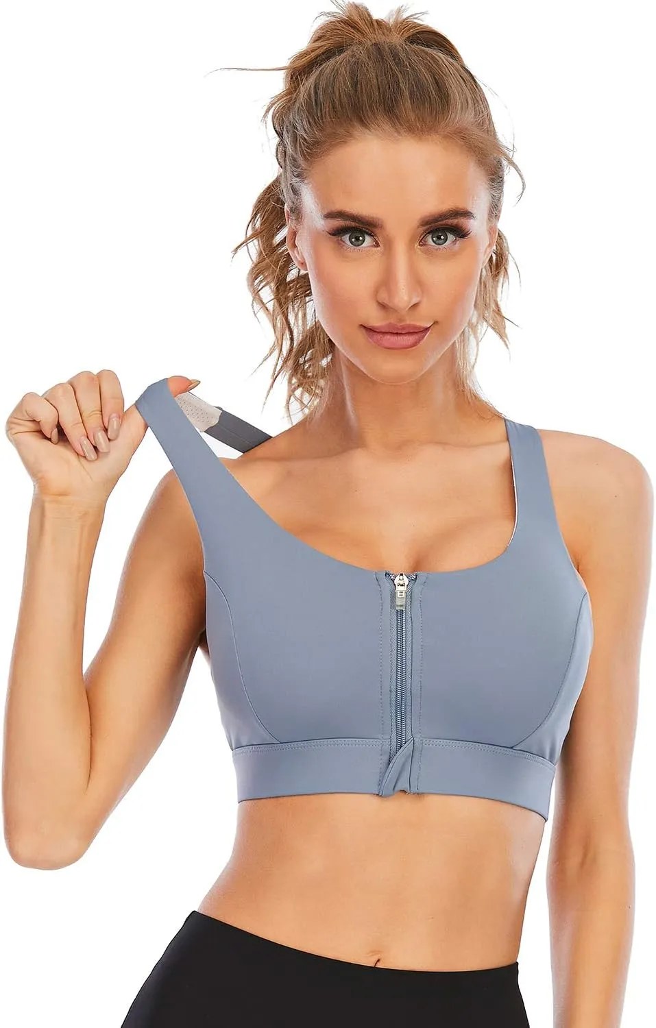 Cordaw Zipper in Front Sports Bra High Impact Strappy Back Support Workout Top