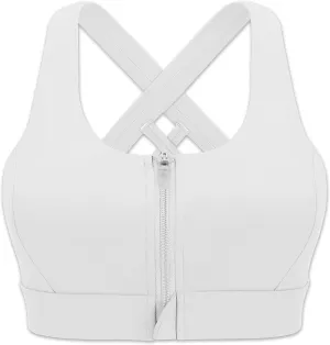 Cordaw Zipper in Front Sports Bra High Impact Strappy Back Support Workout Top