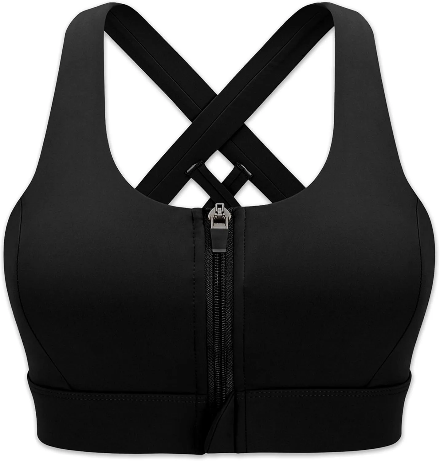Cordaw Zipper in Front Sports Bra High Impact Strappy Back Support Workout Top