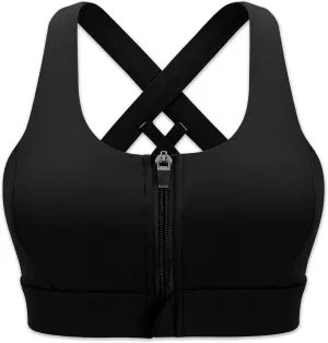 Cordaw Zipper in Front Sports Bra High Impact Strappy Back Support Workout Top