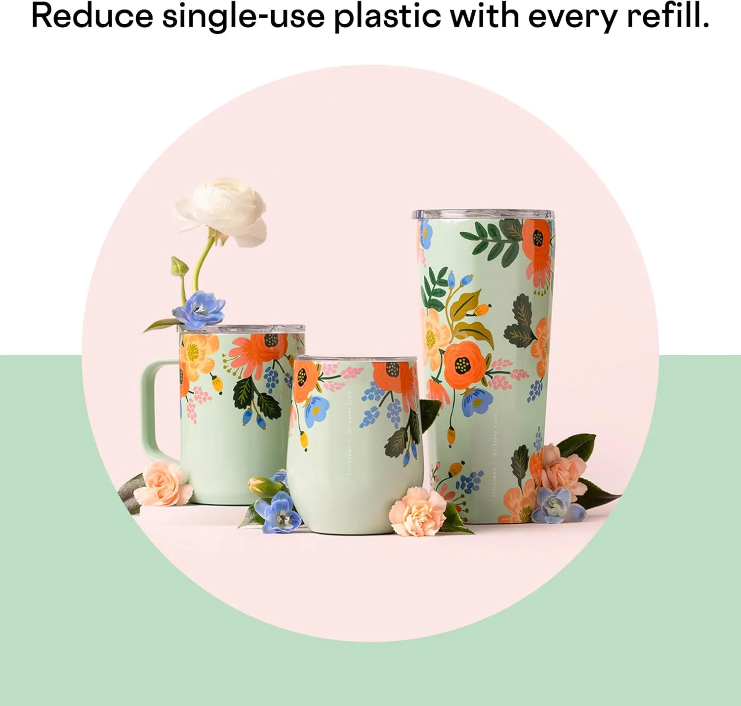 Corkcicle x Rifle Paper Co. Triple Insulated Coffee Mug with Lid and Handle, Mint Lively Floral, 16 oz –Stainless Steel Travel Mug Keeps Beverage Hot for 3  Hours –Non-Slip, Easy-Grip, Spill-Resistant