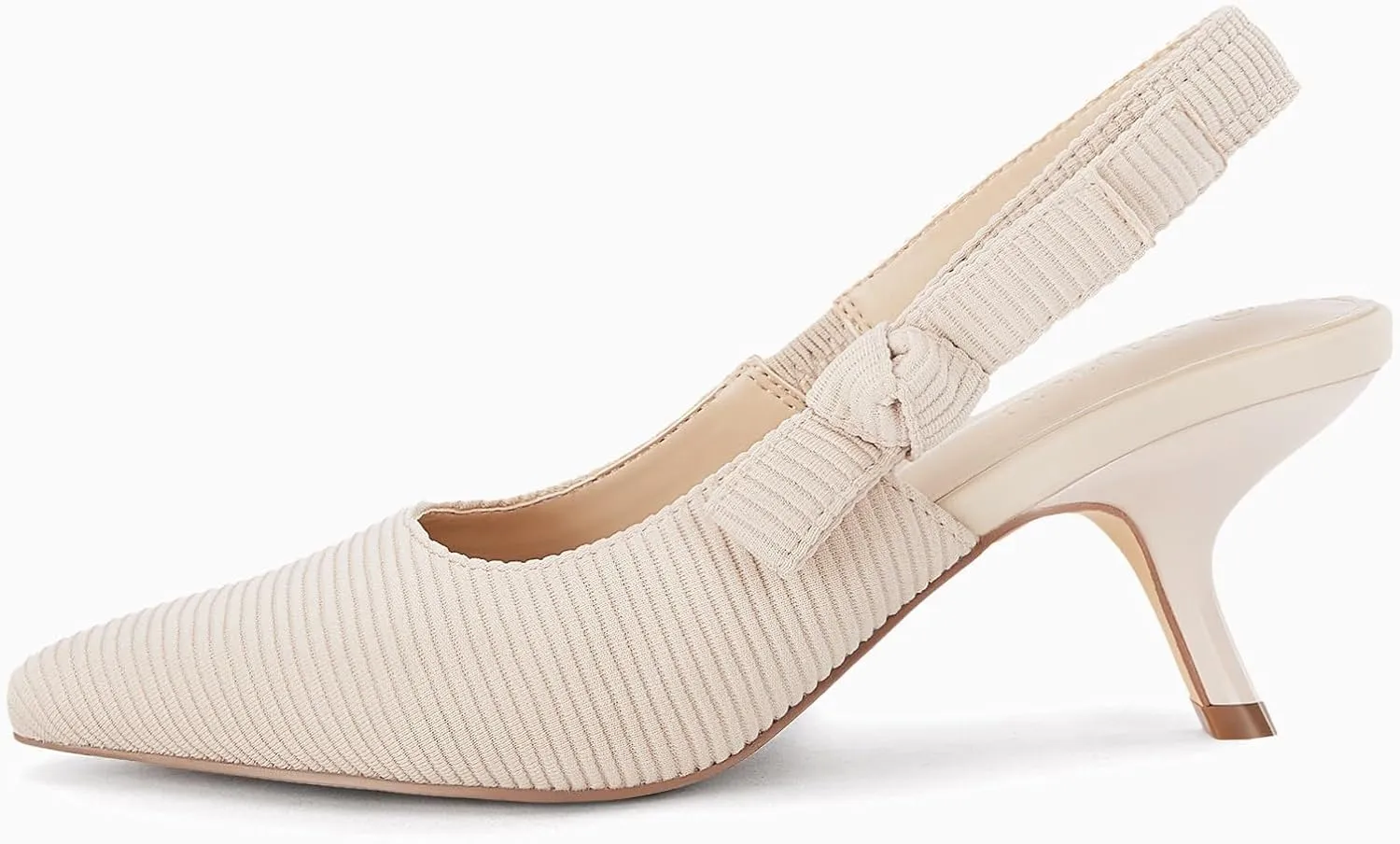 Coutgo Womens Slingback Kitten Heels Closed Pointed Toe Bowknot Knitted Slip On Work Pumps Dress Shoes