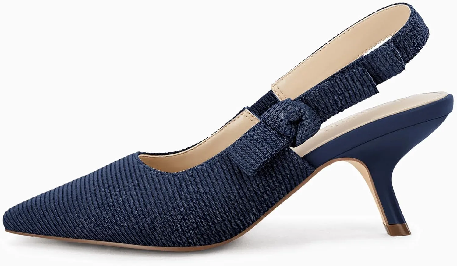 Coutgo Womens Slingback Kitten Heels Closed Pointed Toe Bowknot Knitted Slip On Work Pumps Dress Shoes