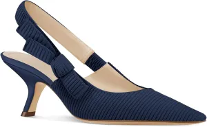 Coutgo Womens Slingback Kitten Heels Closed Pointed Toe Bowknot Knitted Slip On Work Pumps Dress Shoes