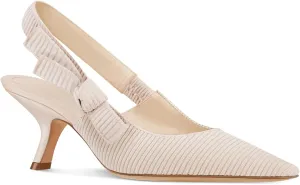 Coutgo Womens Slingback Kitten Heels Closed Pointed Toe Bowknot Knitted Slip On Work Pumps Dress Shoes