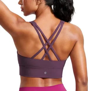 CRZ YOGA Womens Butterluxe Strappy High Neck Longline Sports Bra - Wireless Criss Cross Back Padded Workout Cropped Top