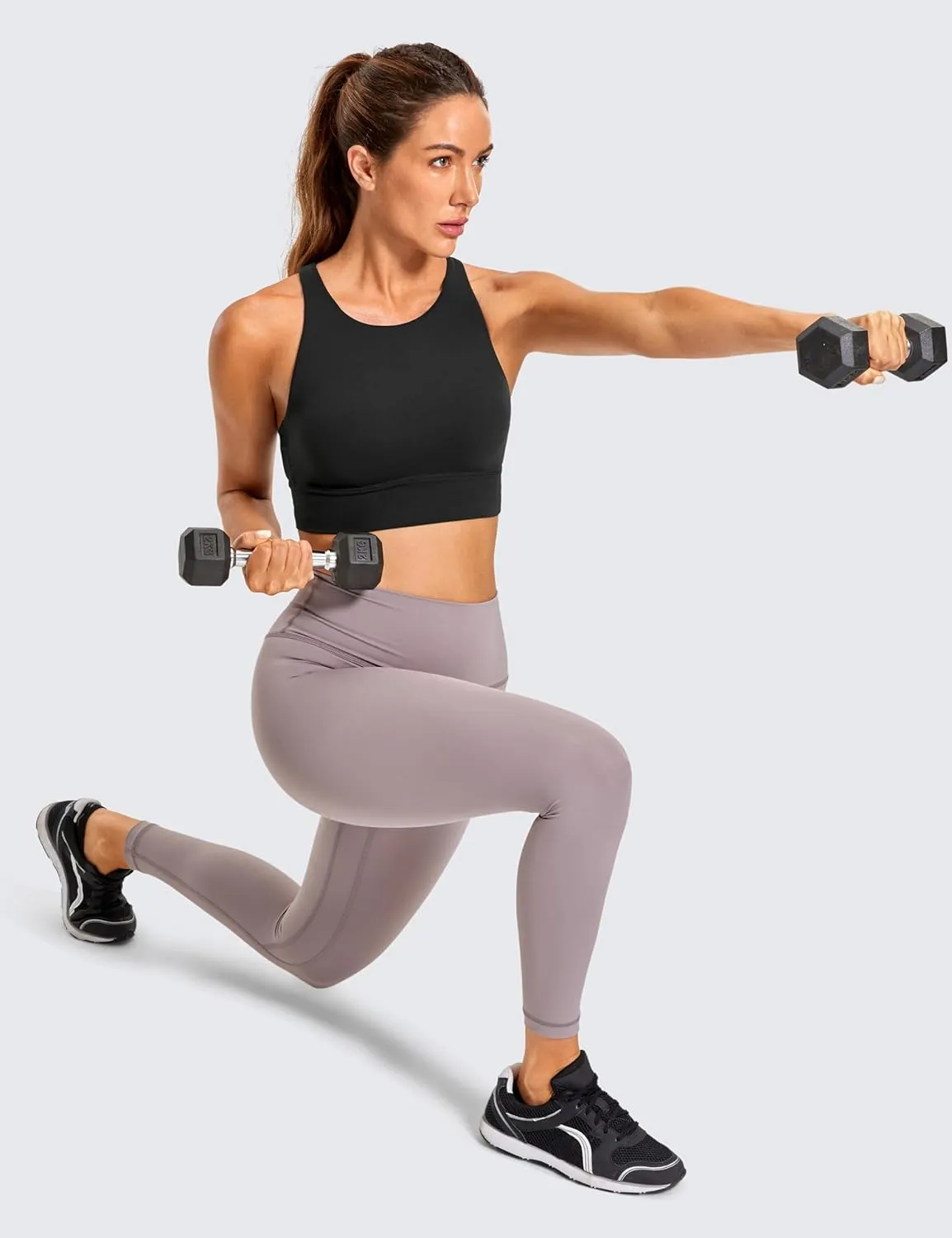 CRZ YOGA Womens Butterluxe Strappy High Neck Longline Sports Bra - Wireless Criss Cross Back Padded Workout Cropped Top