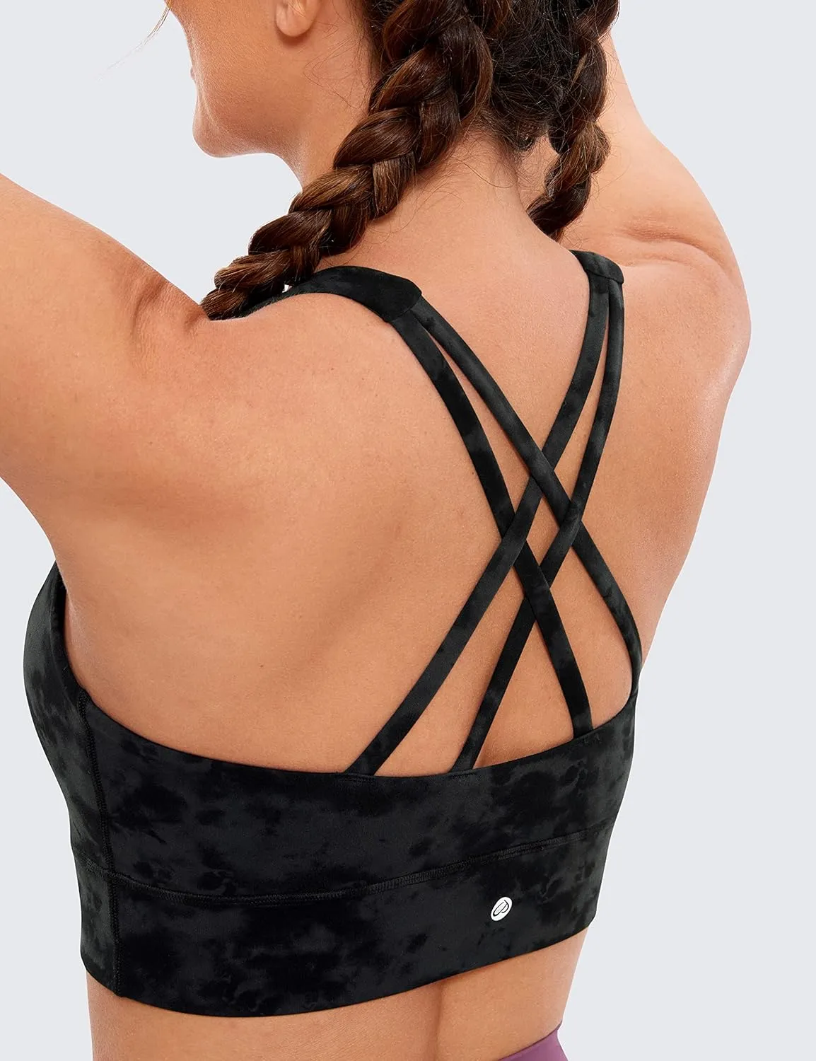 CRZ YOGA Womens Butterluxe Strappy High Neck Longline Sports Bra - Wireless Criss Cross Back Padded Workout Cropped Top