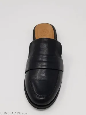 Culver Black Slip On Flat Sole Leather Mule