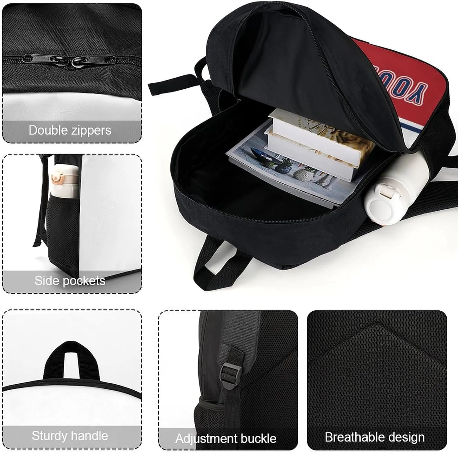 Custom Boston Backpack Gift for Men Women Boy, Personalized Name Number Shoulder Bag for School Travel Daypack