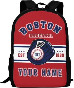 Custom Boston Backpack Gift for Men Women Boy, Personalized Name Number Shoulder Bag for School Travel Daypack