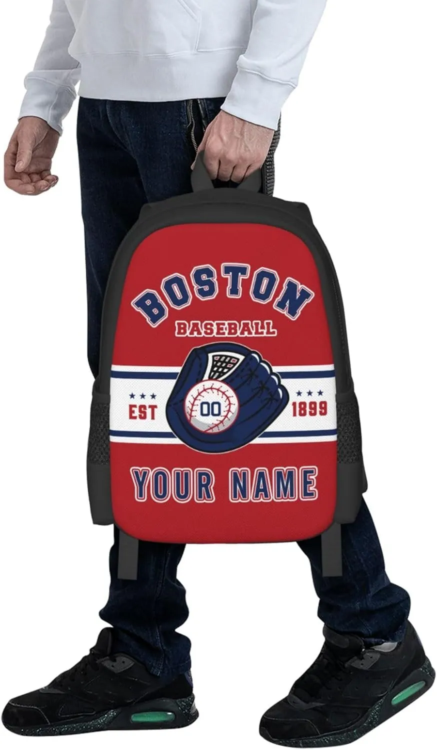 Custom Boston Backpack Gift for Men Women Boy, Personalized Name Number Shoulder Bag for School Travel Daypack