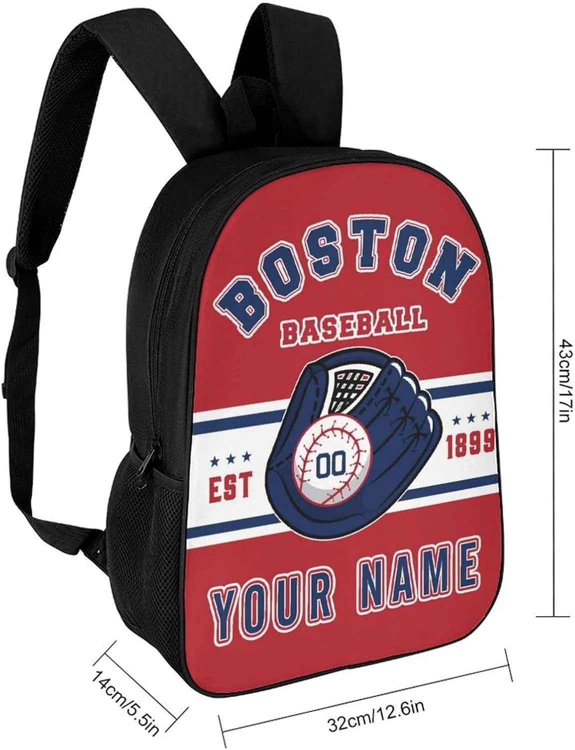 Custom Boston Backpack Gift for Men Women Boy, Personalized Name Number Shoulder Bag for School Travel Daypack
