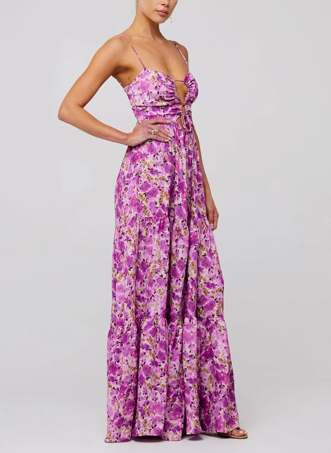 Cute Floral Long Sundresses for Women Boho Smocked Spaghetti Strap Dress Y2k Flowy Beach Ruffle Backless Maxi Dress