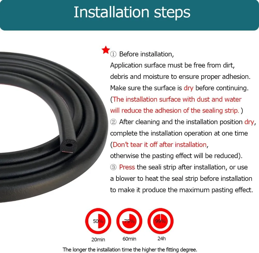 D Shape EPDM Foam Rubber Seal with Tape, Self-Adhesive Rubber Weather Stripping for Boat, Auto, RV, Marine, Garage Doors/Window and More, W:0.5"; H:0.5"; L:26Feet