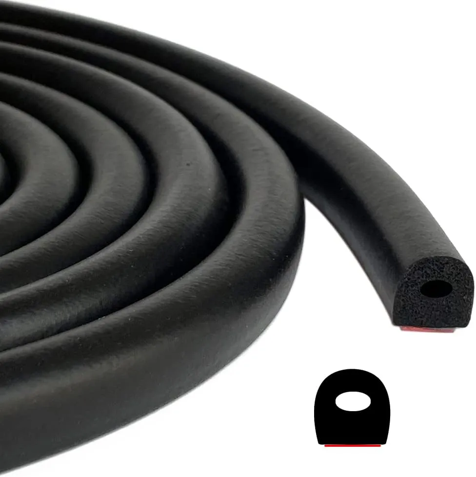 D Shape EPDM Foam Rubber Seal with Tape, Self-Adhesive Rubber Weather Stripping for Boat, Auto, RV, Marine, Garage Doors/Window and More, W:0.5"; H:0.5"; L:26Feet