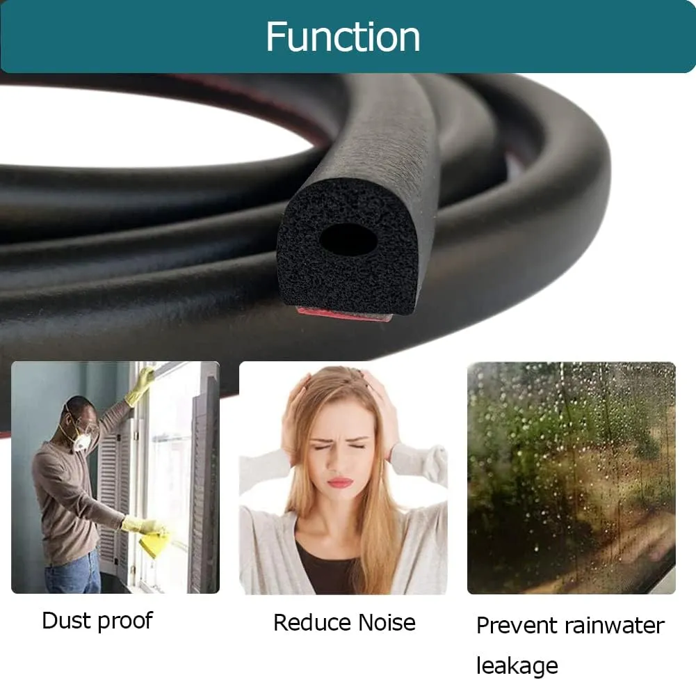 D Shape EPDM Foam Rubber Seal with Tape, Self-Adhesive Rubber Weather Stripping for Boat, Auto, RV, Marine, Garage Doors/Window and More, W:0.5"; H:0.5"; L:26Feet