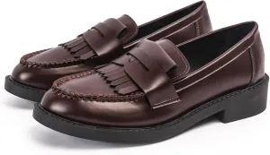 DADAWEN Women's Slip-On Tassel Round Toe Platform Casual Oxfords Dress Shoes