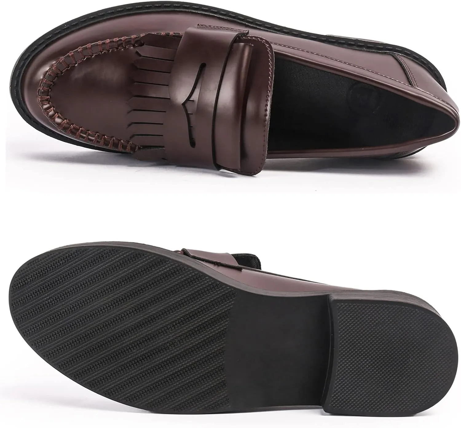 DADAWEN Women's Slip-On Tassel Round Toe Platform Casual Oxfords Dress Shoes
