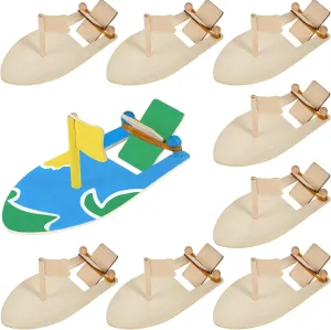 Deekin 24 Pcs DIY Toy Wooden Boats Kit for Crafts Bulk Mini Sailboat Model Rubber Band Paddle Boat Craft Paint Toys for Kids Birthday Carnival Party Handmade DIY Craft Gift School Projects