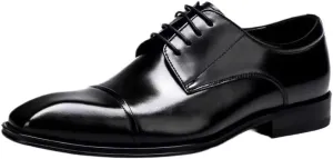 Dress Oxford for Men Lace-up Party Brogue Waterproof Leather Business Working Office Block Heel Shoe