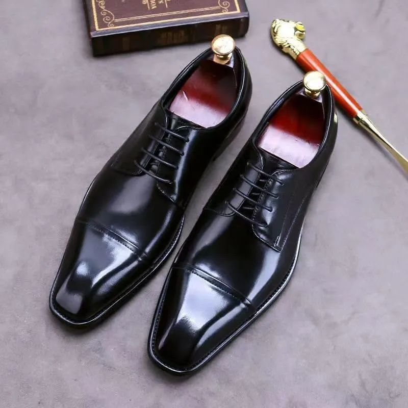Dress Oxford for Men Lace-up Party Brogue Waterproof Leather Business Working Office Block Heel Shoe