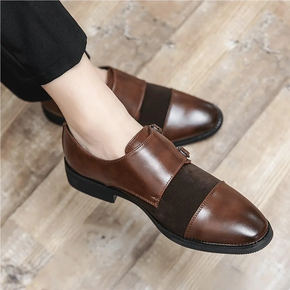 Dress Oxford Shoes for Men Mens Monk Fashion Formal Black Wedding Leather Double Buckles Classic Slip-On Tuxedo
