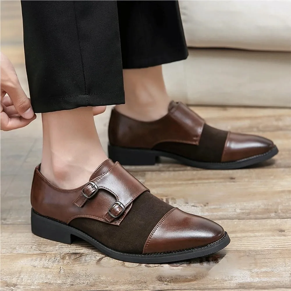 Dress Oxford Shoes for Men Mens Monk Fashion Formal Black Wedding Leather Double Buckles Classic Slip-On Tuxedo