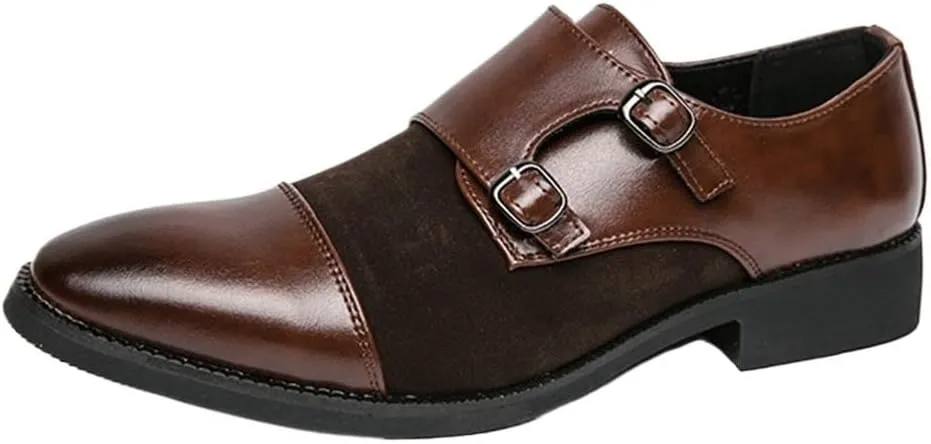 Dress Oxford Shoes for Men Mens Monk Fashion Formal Black Wedding Leather Double Buckles Classic Slip-On Tuxedo