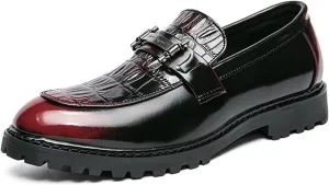Dress Shoes for Men Elegant Crocodile Pattern Oxford Shoes for Men | Casual Formal Dress Brogue Footwear in Red