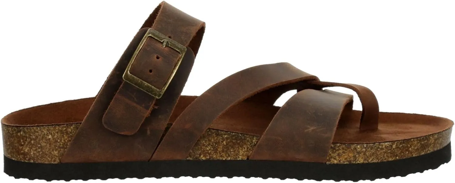 Eden - Women's Casual Flat Strappy Slip-On Cork Footbed Sandals