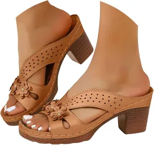 Eduavar Sandals for Women 2025 Slip On Comfortable Chunky High Heels Open Toe Block Square Heeled Sandals Dressy Shoes