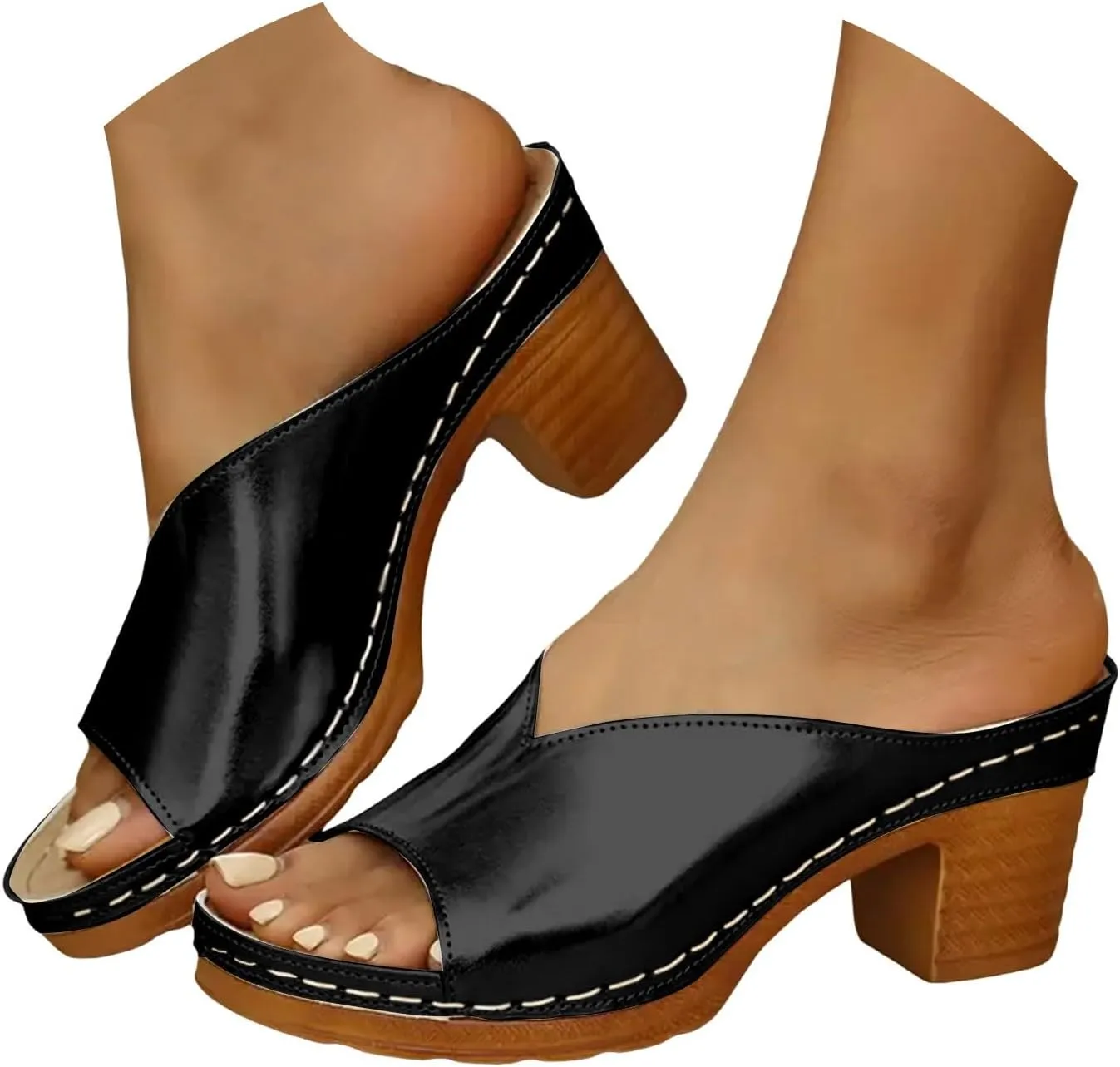 Eduavar Sandals for Women 2025 Summer Block Open Toe Low Heel Chunky Sandals Classic Casual Slip on Dressy Comfortable Shoes