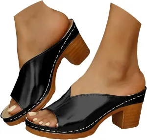 Eduavar Sandals for Women 2025 Summer Block Open Toe Low Heel Chunky Sandals Classic Casual Slip on Dressy Comfortable Shoes