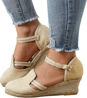 Eduavar Sandals for Women Dressy, Orthopedic Sandals for Women Comfy Espadrille Wedge Platform Sandal Close Toe Shoes