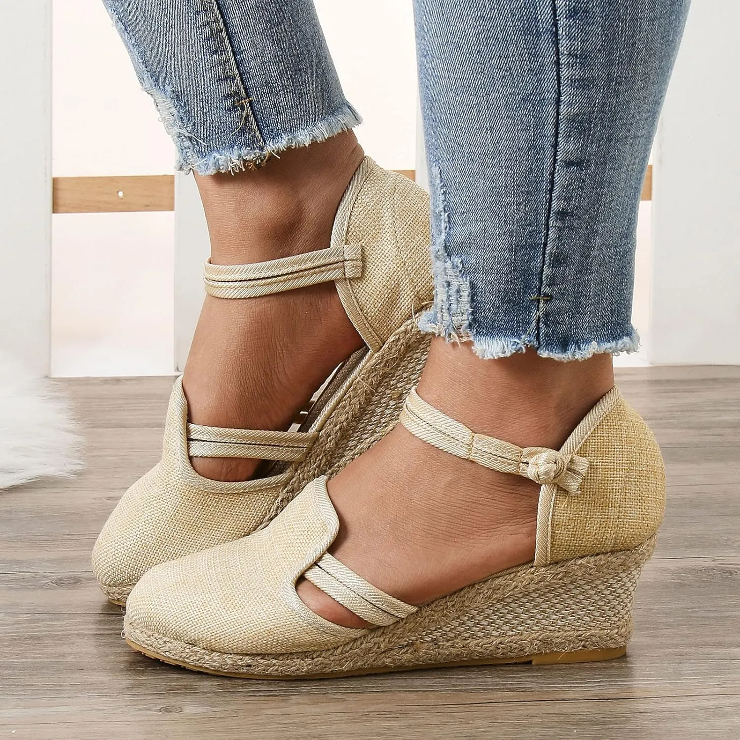Eduavar Sandals for Women Dressy, Orthopedic Sandals for Women Comfy Espadrille Wedge Platform Sandal Close Toe Shoes