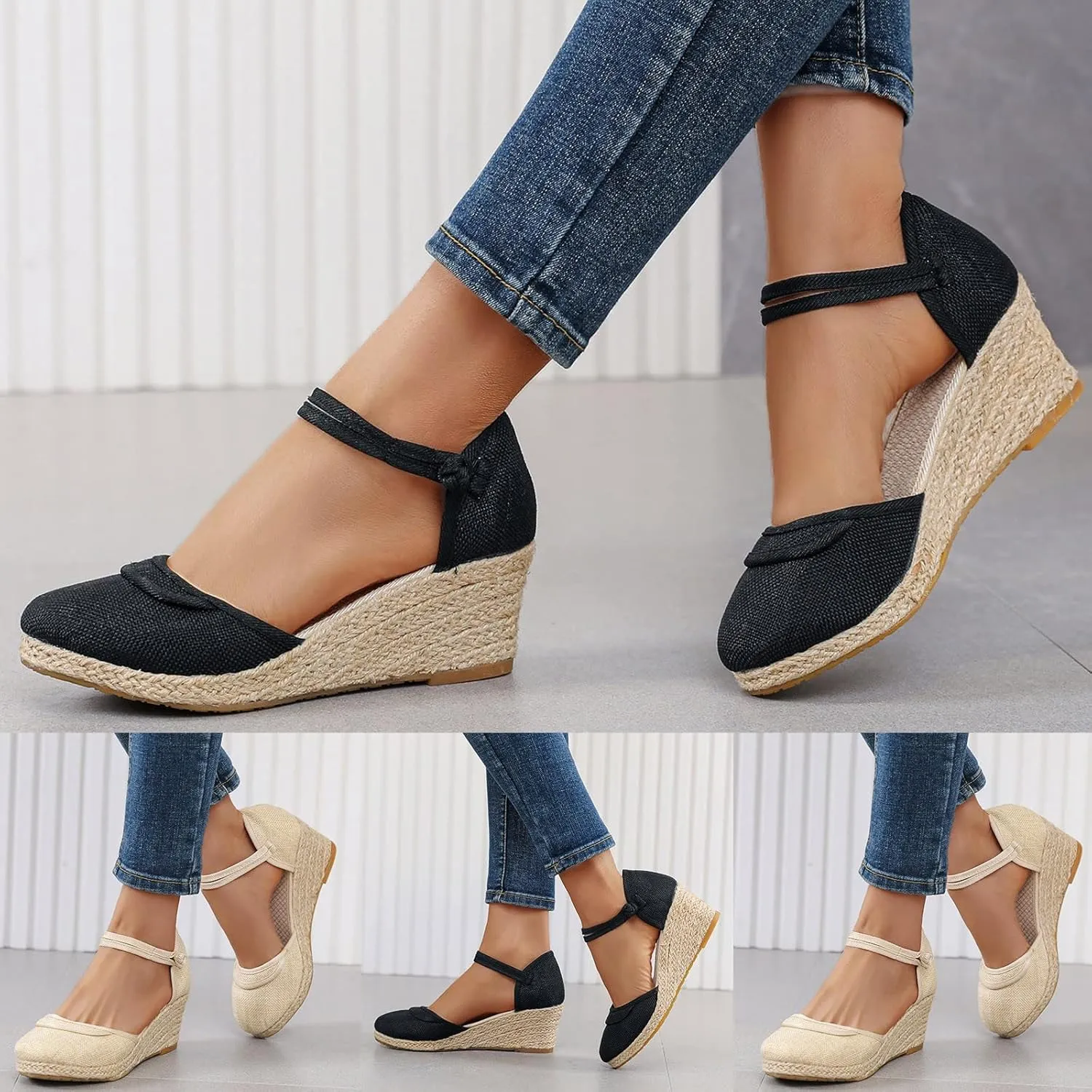 Eduavar Sandals for Women Dressy, Orthopedic Sandals for Women Comfy Espadrille Wedge Platform Sandal Close Toe Shoes