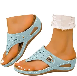 Eduavar Sandals for Women Orthopedic Wedge Flip Flops with Arch Support Lightweight Summer Beach Slip On Walking Slippers