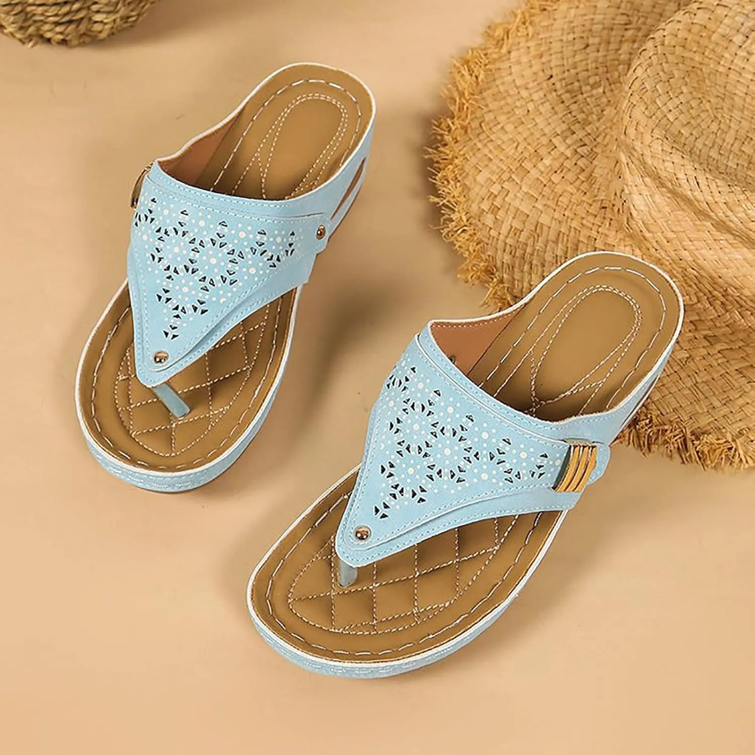 Eduavar Sandals for Women Orthopedic Wedge Flip Flops with Arch Support Lightweight Summer Beach Slip On Walking Slippers