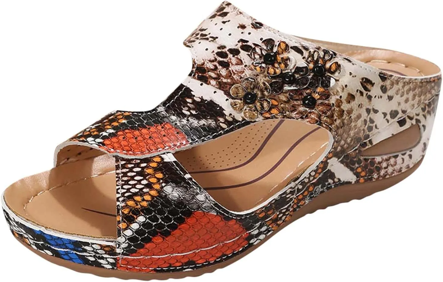 Eduavar Wedge Sandals for Women Dressy, Sandals Women Retro Floral Wedge Sandals Casual Open Toe Sandals with Arch Support