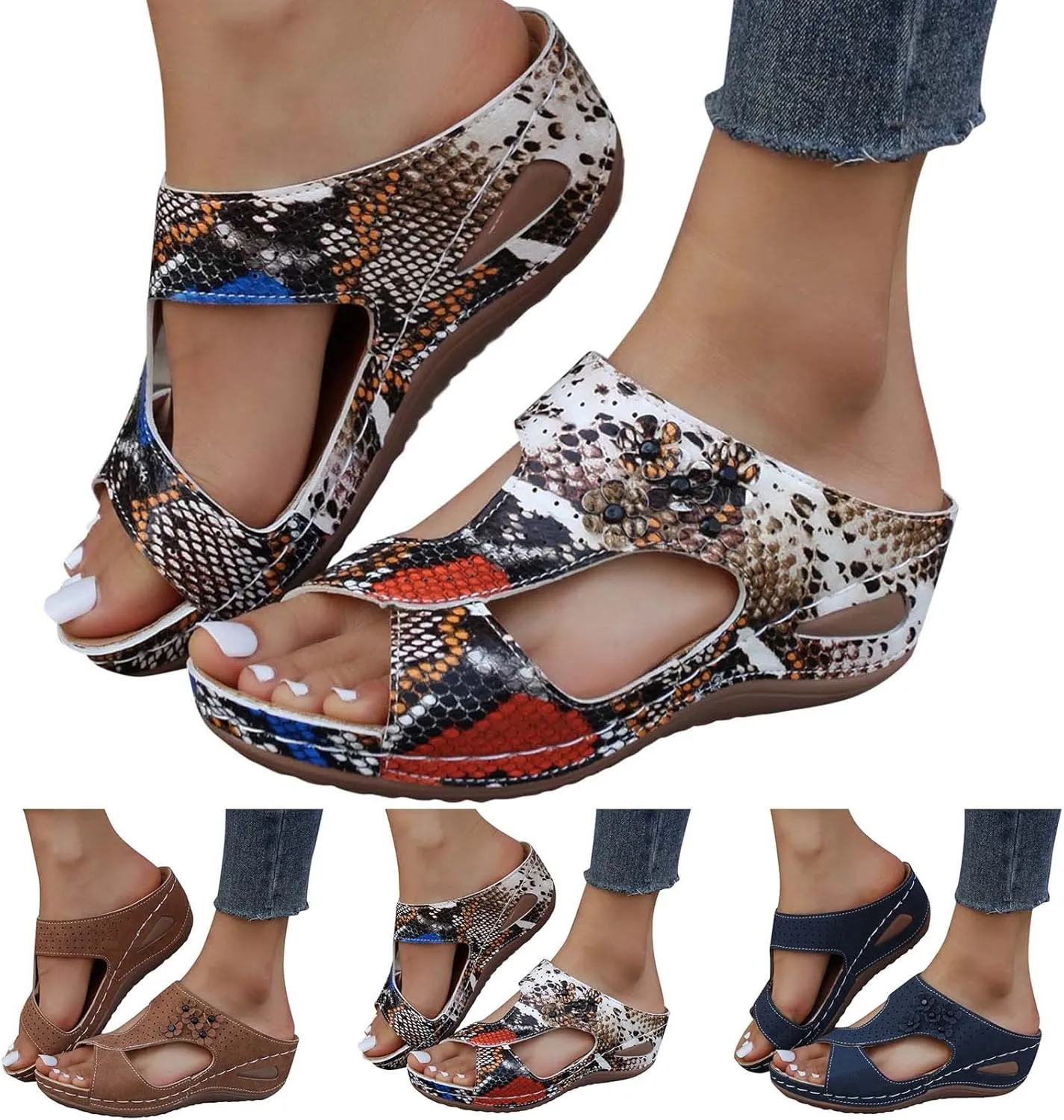 Eduavar Wedge Sandals for Women Dressy, Sandals Women Retro Floral Wedge Sandals Casual Open Toe Sandals with Arch Support