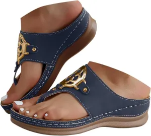 Eduavar Womens Sandals Summer Slip On Orthopedic Comfortable Flip Flops with Arch Support Platform Walking Thong Slippers