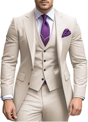 Elegant 3 Piece Slim Fit Suits for Men Wedding Party Suits Single Breasted Two Button Blazer Vest Pant Suit