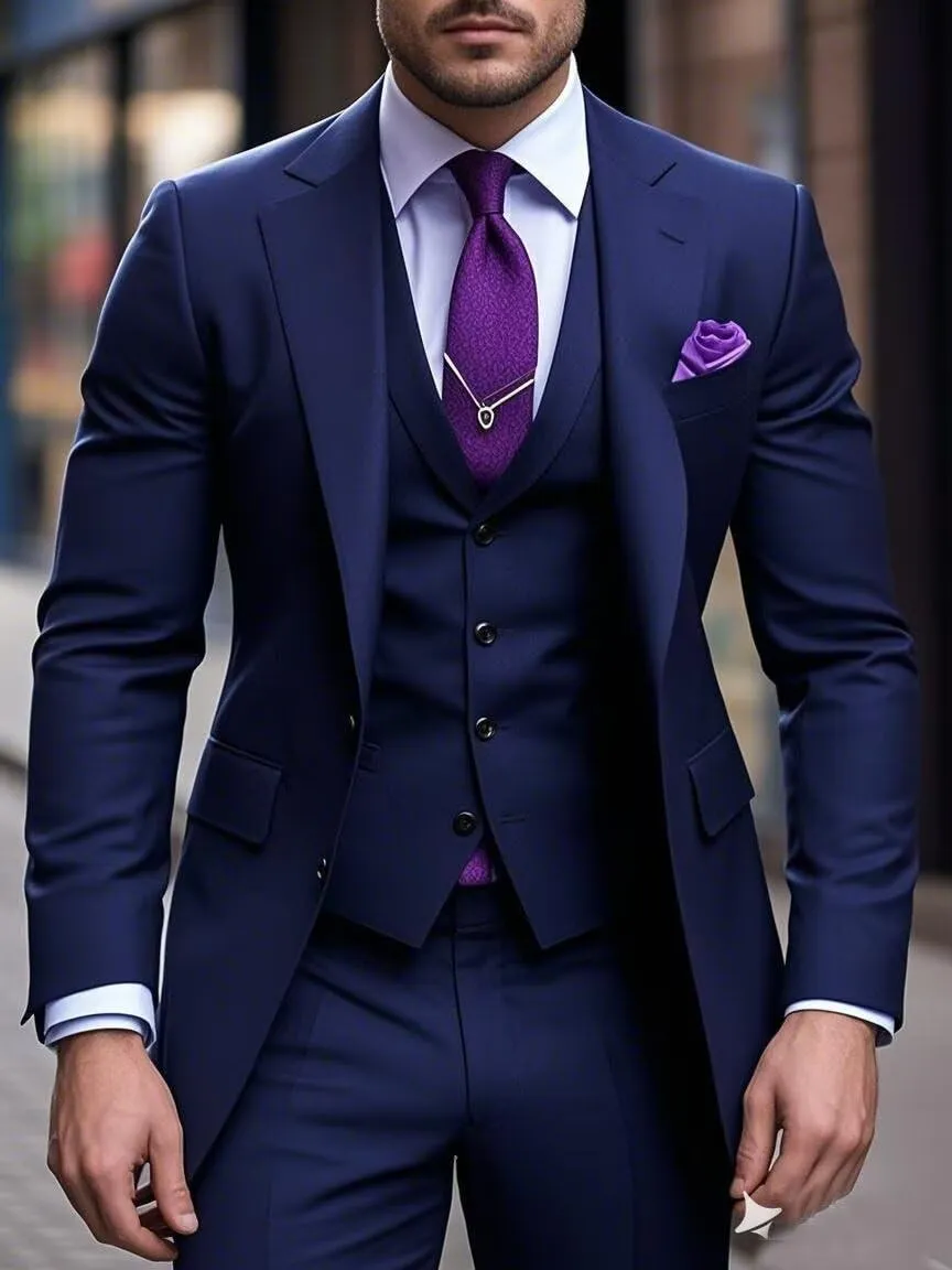 Elegant 3 Piece Slim Fit Suits for Men Wedding Party Suits Single Breasted Two Button Blazer Vest Pant Suit