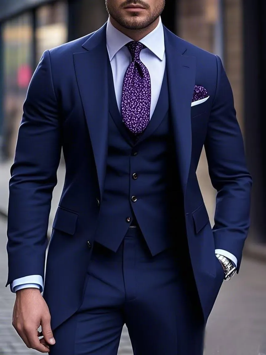 Elegant 3 Piece Slim Fit Suits for Men Wedding Party Suits Single Breasted Two Button Blazer Vest Pant Suit