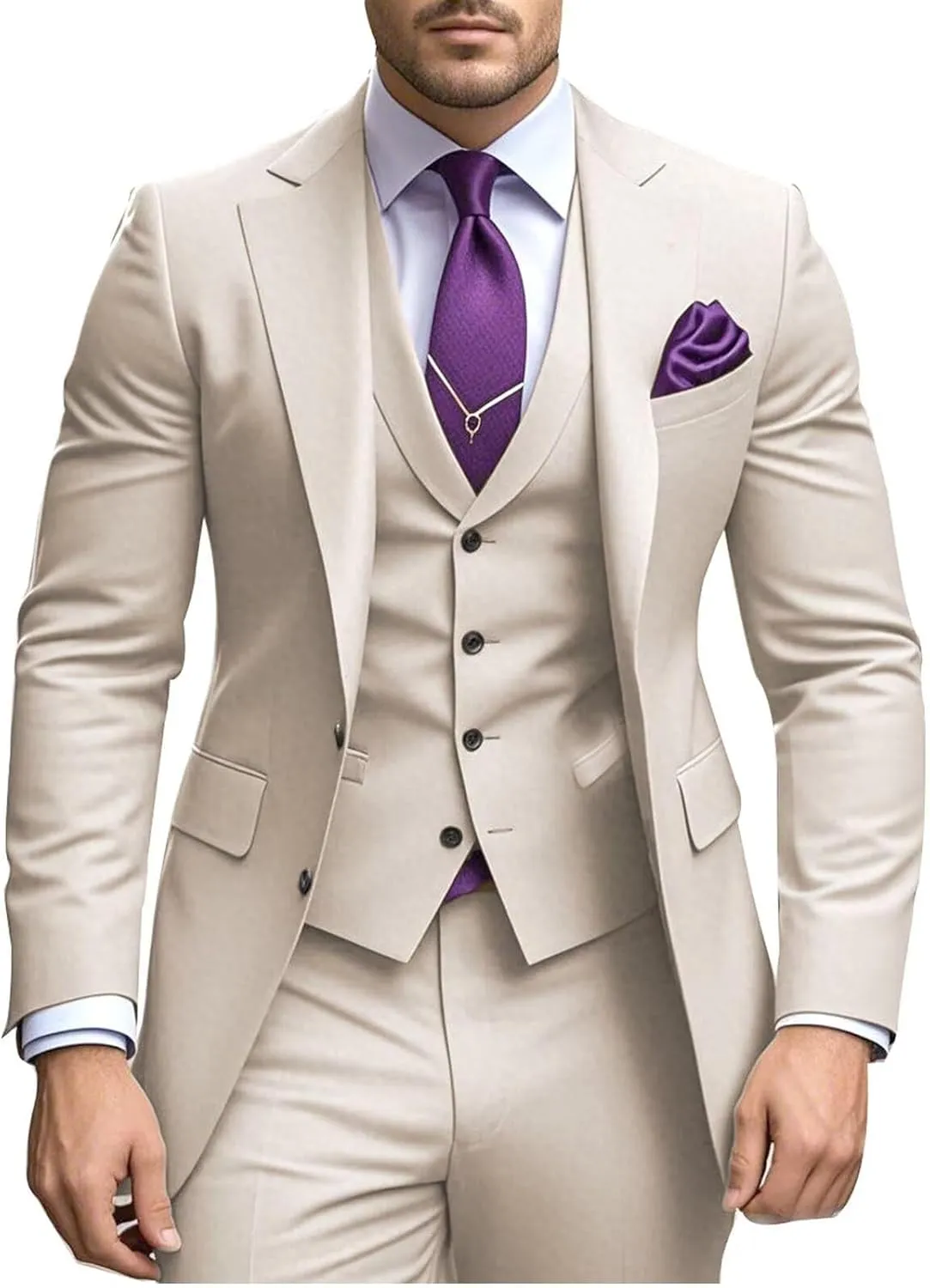 Elegant 3 Piece Slim Fit Suits for Men Wedding Party Suits Single Breasted Two Button Blazer Vest Pant Suit
